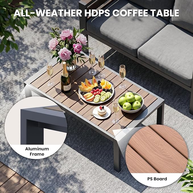 SUNYRISY Aluminum Outdoor Patio Furniture Set with Coffee Table, 3 Piece Metal Outdoor Modern Conversation Sets with Thick Cushions, Sectional Sofa Couch Set for Porch, Deck, Backyard