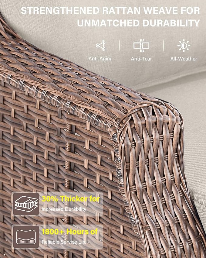 Belord 6" Thick Cushion Outdoor Swivel Rocker Patio Chairs Set of 2, Wicker 3 Piece Patio Bistro Set with Side Table and Comfort High Back Outdoor Patio Glider Chair - Brown Wicker/Beige Cushion