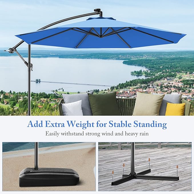 GIANTEX Patio Umbrella, 10ft Offset, with Strong Steel Pole and 8 Ribs, Blue Color, for Large Patio Areas