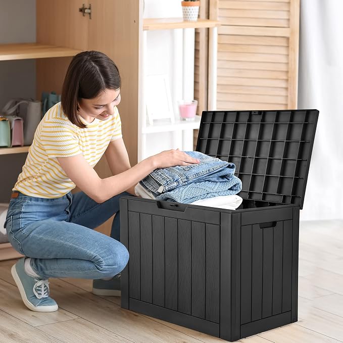 YITAHOME 32 Gallon Rattan Deck Box, Indoor Outdoor Storage Box for Patio Furniture, Pool Accessories, Garden Tools, Sports Equipment, Waterproof Resin & 30 Gallon Deck Box, Outdoor Storage Box