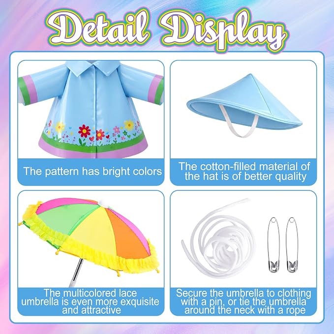 DECOHS 3 Pcs/Set Raincoat Porch Goose Outfits, Summer Lawn Goose Statue Raincoat Costume, Yard Goose Clothes Raincoats Umbrella Hat Outfit for 23" Statue Patio Garden Decoration (Blue)