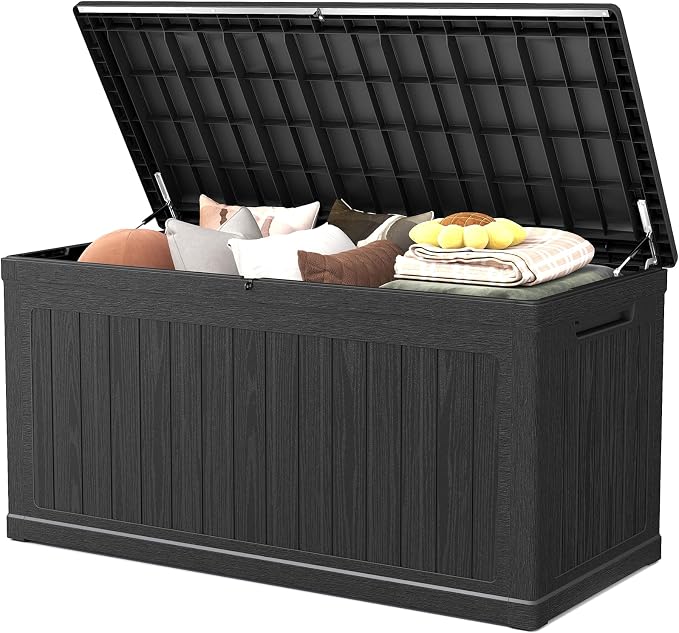 Skepphlay 260 Gallon Deck Box Lockable, Outdoor Storage Box Waterproof and UV Resistant, Large Patio Storage Box with 1000 lbs Capacity, for Garden, Patio Furniture, Pool (Black)