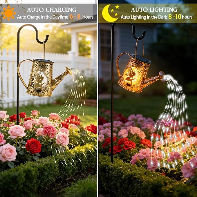 Solar Watering Can Lights, Fairy Gifts for Mothers Day Women Mom Grandma Birthday, Waterproof Outdoor Garden Decor Large Hanging Solar Lantern Fairy Lights for Patio Porch Flowerbed Pathway (White)