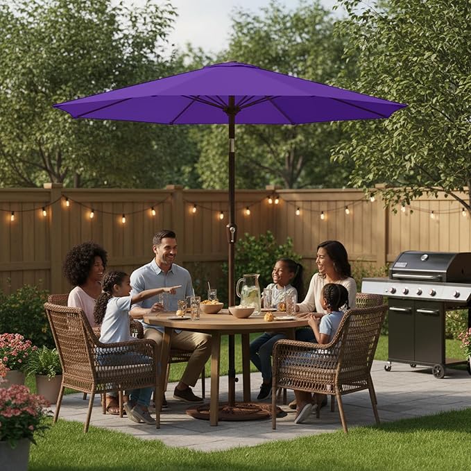 11FT Patio Umbrella, Outdoor Umbrella with with 8 Sturdy Fiberglass Ribs,Market Table Umbrella with Push Button Tilt and Crank,Suit for Backyard,Garden,Pool,Deck(Dark Purple)