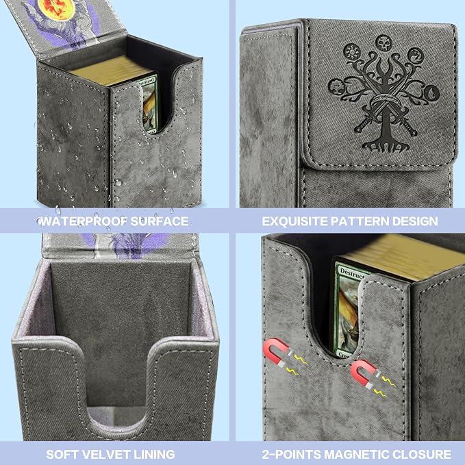 PROMAXIBINDER MTG Card Deck Box, Commander Deck Box Fits 100+ Single Sleeved Cards, Storage for TCG/MTG Crads, PU Leather Strong Magenet (Darkgrey, Tree)