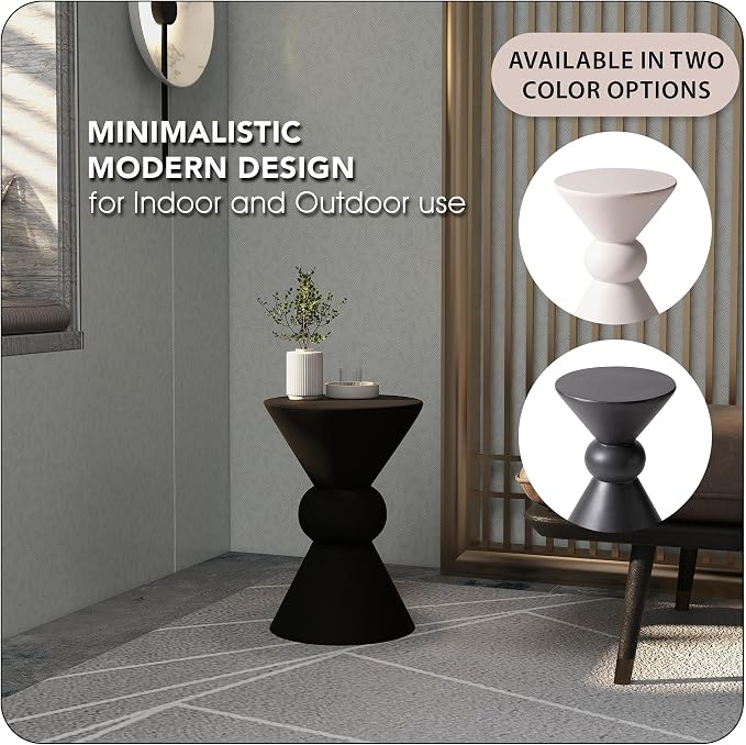 LeisureMod Modern Round Side Table, 18-inch Dark Grey Fiberstone Accent End Table – Weather-Resistant Concrete Look Pedestal Table for Living Room, Patio, Garden & Outdoor Decor