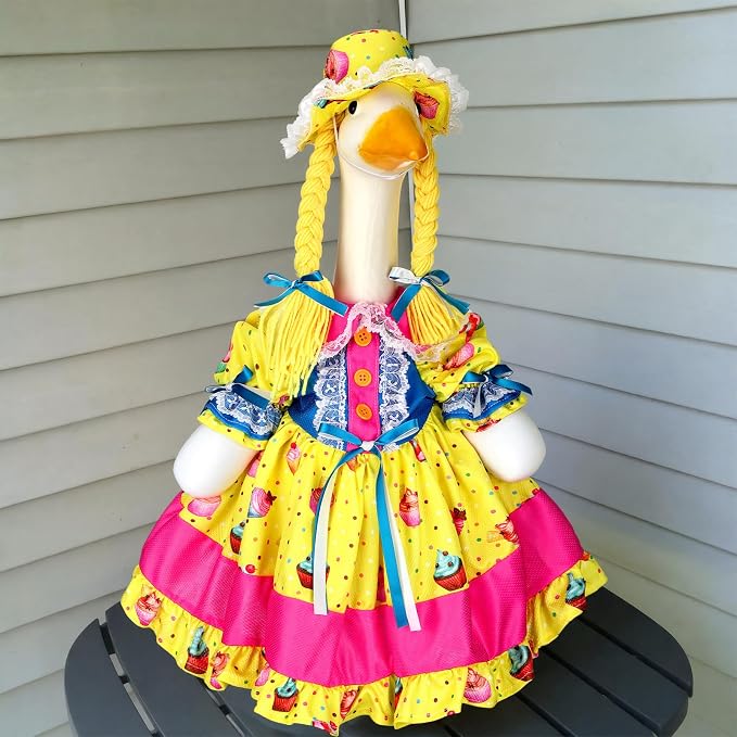 Birthday Porch Goose Dress Outfit Summer Goose Clothes Back to School Classroom Decor for 23" High Cement Plastic Geese Costume for Yard Lawn Outdoor Garden Duck Statue Carnival Circus Holiday Decor