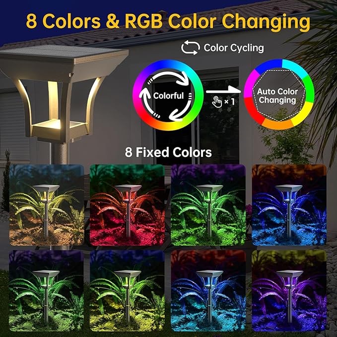 Solar Pathway Lights Outdoor, IP65 Waterproof Bright Solar Outdoor Lights, LED Solar Garden Lights Landscape Lighting for Walkway Lawn Patio Backyard (2 Pack, RGB)