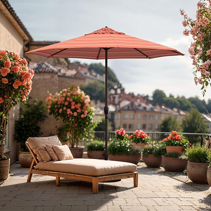 California Umbrella 12-Year Protection 9-Ft Outdoor Patio Umbrella, Sunbrella Fade-Resistant Fabric, Auto-Tilt, Heavy Duty Aluminum Frame, 8 Reinforced Ribs for Pool or Deck, Bronze Pole, Dolce Mango