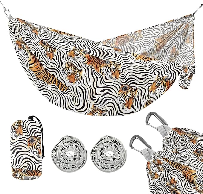 Camping Hammock Outdoor Hammocks for Outside Tigers Wavy Lines Beach Trees Portable Lightweight with Pockets Tree Straps Indoor