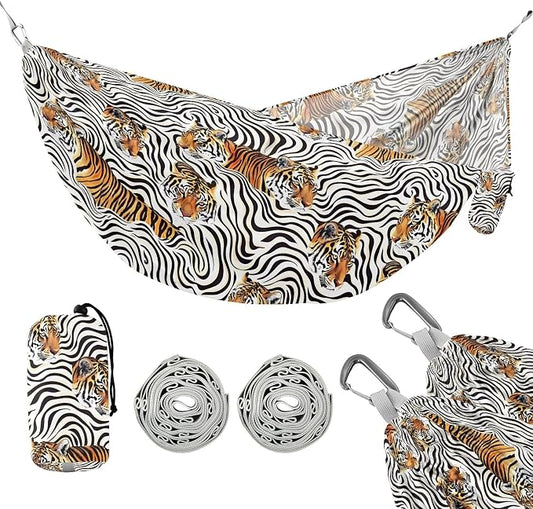 Camping Hammock Outdoor Hammocks for Outside Tigers Wavy Lines Beach Trees Portable Lightweight with Pockets Tree Straps Indoor