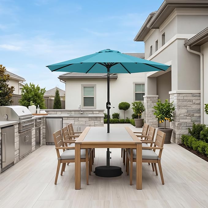 PURPLE LEAF 7.5' Round Patio Umbrella Outdoor Table Umbrella Aluminum Frame Market Umbrella with 8 Sturdy Ribs & Tilt for Garden Deck Lawn Pool Turquoise Blue