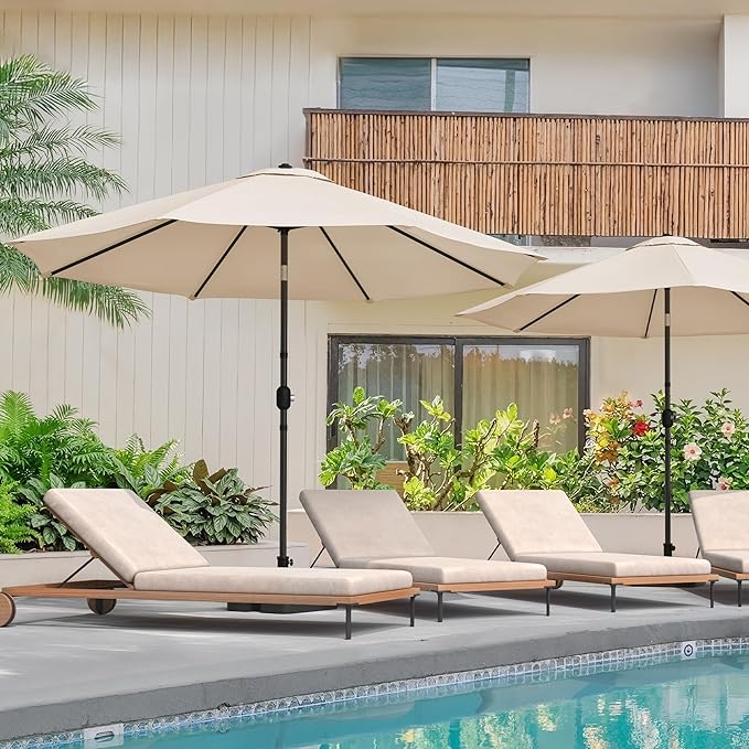 LUE BONA 10FT Patio Umbrella, Waterproof Outdoor Market Umbrella with Easy Crank & Tilt, Patio Table Umbrella for Deck Garden Backyard Pool, Tan