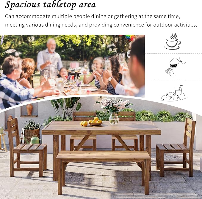 Acacia Wood Outdoor Table and Chair Set, Suitable for Patio, Balcony (Natural Wood#032)