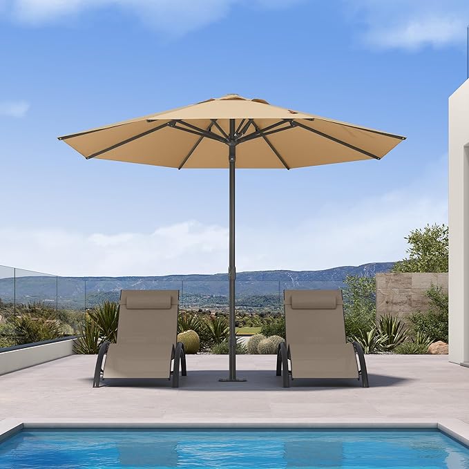 PURPLE LEAF 10Ft Round Semi-Auto Outdoor Patio Umbrella Aluminium Market Umbrella Table Sun Umbrella with 1.89" Rod and 8 Sturdy Ribs for Deck Lawn Pool Garden, Beige