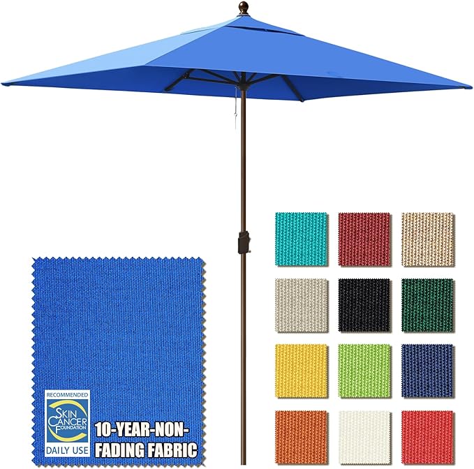 EliteShade USA 10-Year-Non-Fading 6.5x10Ft Rectangular Market Patio Umbrella, UPF 50+ UV Protection Performance Sun Umbrella, Heavy Duty Commercial Grade Outdoor Table Umbrella with Crank, Windproof Vented Top for Garden, Pool, Deck and Outdoor Playset...