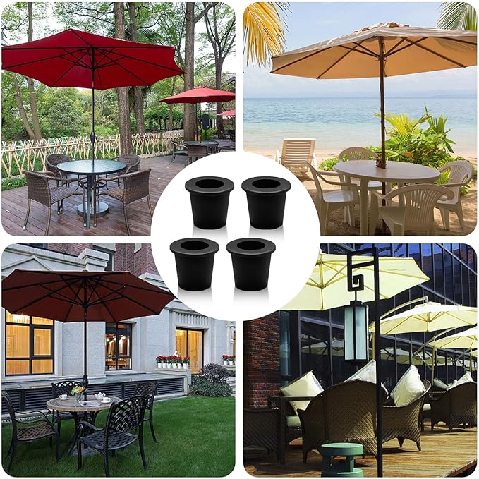 4Pcs Patio Table Umbrella Hole Ring Plug, Silicone Pool Umbrella Sleeve Stabilizer Cone Wedge, Umbrella Table Ring Hole Insert for 2-2.5 Inch Table Hole or 1.5 Inch Pool Umbrella Adapter (Black)