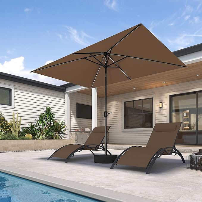 PURPLE LEAF 6.5' x 10' Rectangular Patio Umbrella with Solar LED Outdoor Table Umbrella Aluminum Frame Market Umbrella Sun Umbrella for Garden Deck Lawn Pool Taupe