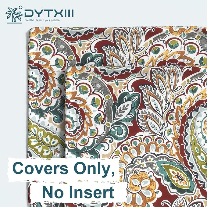 DYTXIII Pack of 2 Outdoor Waterproof Lumbar Pillow Covers ONLY, 12x20 Rectangle Decorative Double Printed Pillow Cases for Patio Couch Porch Furniture - Paisley Chilli