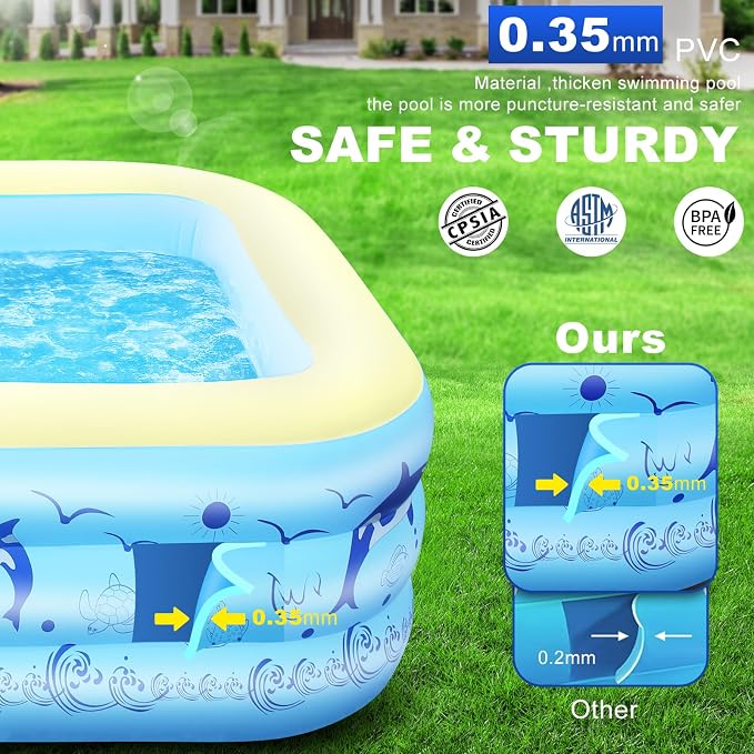 2026 Upgrade Inflatable Pools with Lights, Family Inflatable Swimming Pools for Adults, Blow Up Pool Solar, Large Pool, Durable Thickened Inflatable Family Pool for Backyard-Yellow
