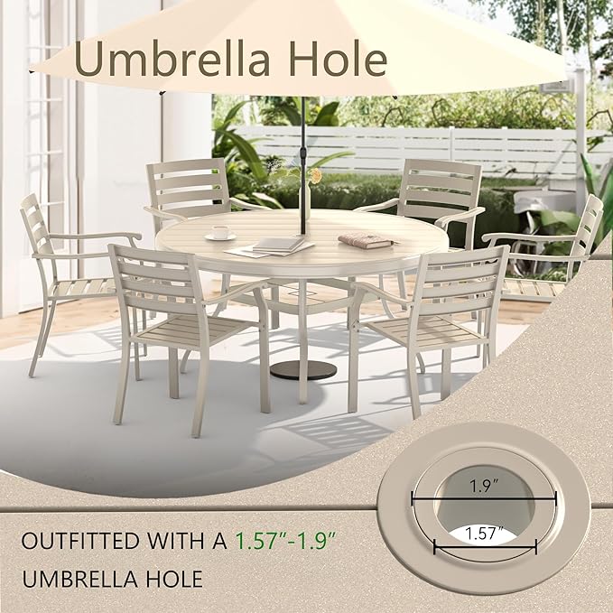 LUMISOL 7-Piece Outdoor Patio Dining Set, 4 Stackable Metal Dining Chairs and 40.6" Round Metal Dining Table, Outdoor Table and Chairs for Lawn Garden Backyard, Sandstone