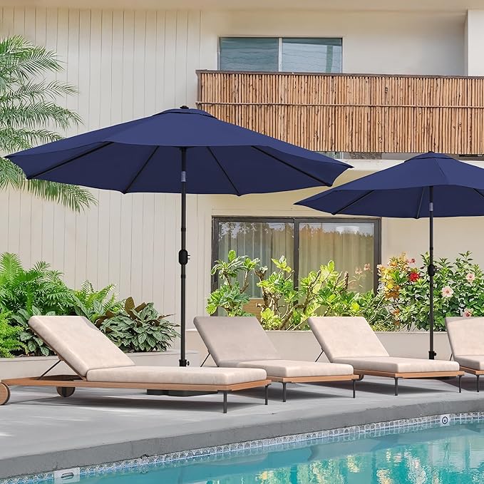 LUE BONA 10FT Patio Umbrella, Easy Crank Lift Market Umbrella with Tilt Function, Waterproof Outdoor Table Umbrella for Deck Garden Backyard Pool, Navy Blue