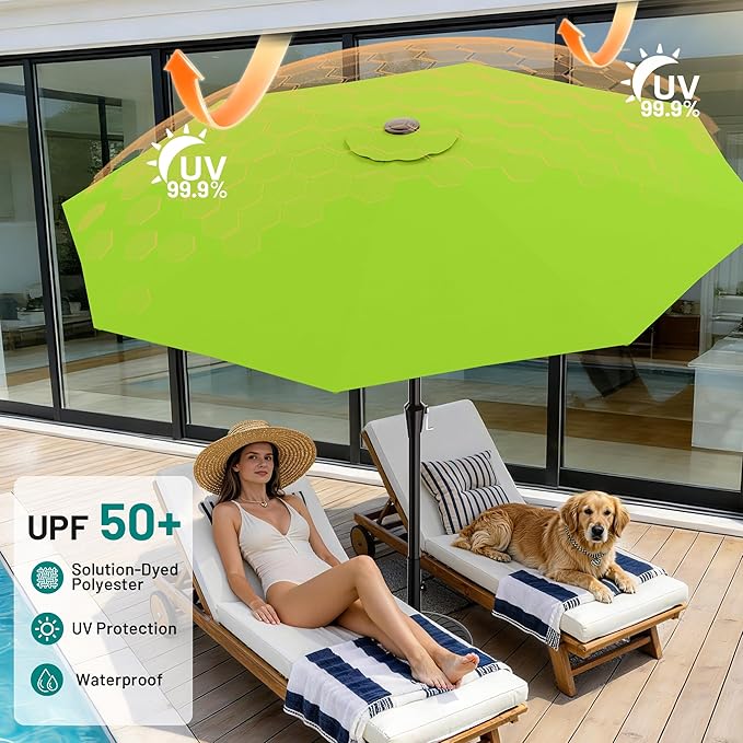 AreShark 10 FT Outdoor Patio Umbrella, Patio Table Umbrella with Push Button Tilt and Crank, Outdoor Patio Umbrellas with 8 Fiberglass Ribs, Patio Umbrellas for Market, Garden, Pool (Apple Green)