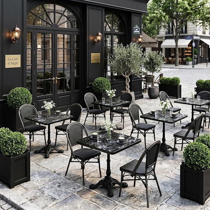 31.5" Outdoor Tulip Dining Table with Sintered Stone Tabletop and Cast Iron Base, Antique Patio Bistro Table for 2-4 Person for Indoor Outside Cafe Restaurant Backyard Garden (Black Marquina)