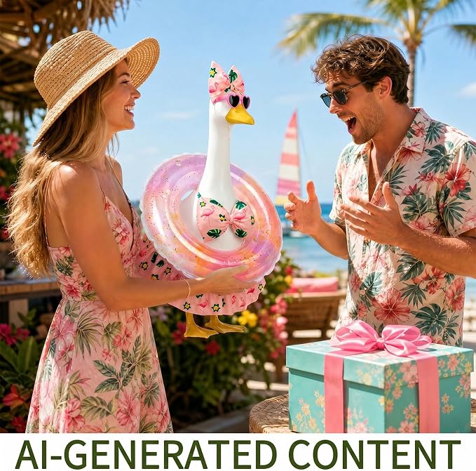 Hawaiian Porch Goose Outfits Summer, Flamingo Bikini Goose Outfit | Goose Costume with Sunglasses & Swim Ring Fits 17 23 Inch Cement Yard Plastic Statues, Outdoor Garden Patio Decor
