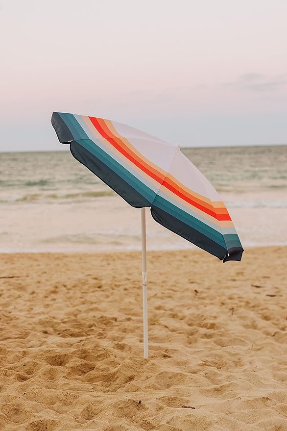 PICNIC TIME 5.5 Ft Portable Beach Umbrella, Lightweight UV Protection Sunshade with Tilt Pole & Carry Bag, Outdoor Canopy Umbrella for Beach, Sand, Pool, Patio, Camping, Travel, or Backyard Shade, (Phoenix Stripe)