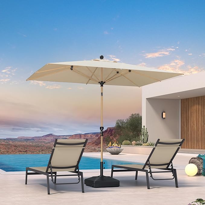 PURPLE LEAF 6' x 9' Patio Umbrella Rectangular Outdoor Market Table Umbrella with 8 Aluminum Sturdy Ribs & Push Button Tilt and Crank Outdoor Umbrellas for Lawn Garden Patio, Beige