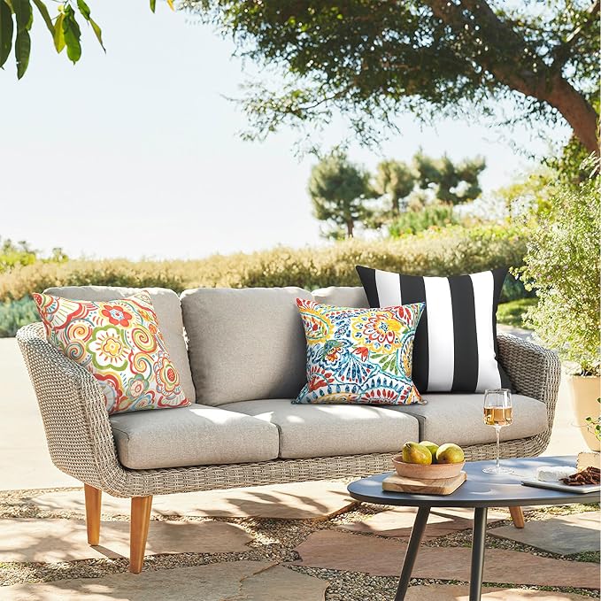 Outdoor Throw Pillows 16x16 Inch, Water Repellent Patio Pillows with Inners Set of 2 for Patio Furniture Home Garden, Cabana Black