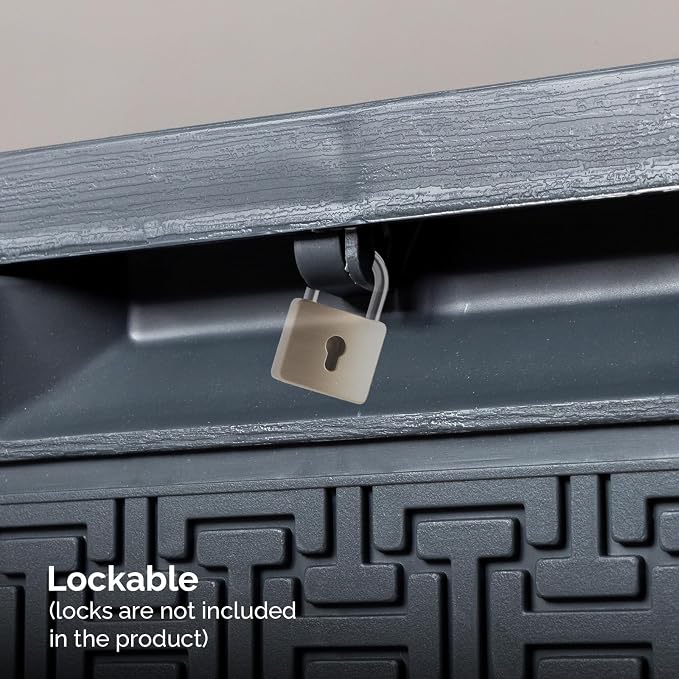 Vasitelan 90 Gallon Outdoor Storage Deck Box,Backyard Lockable Outside Waterproof Storage Box for Garden Hose Storage Bin Outdoor Tool (Gray)