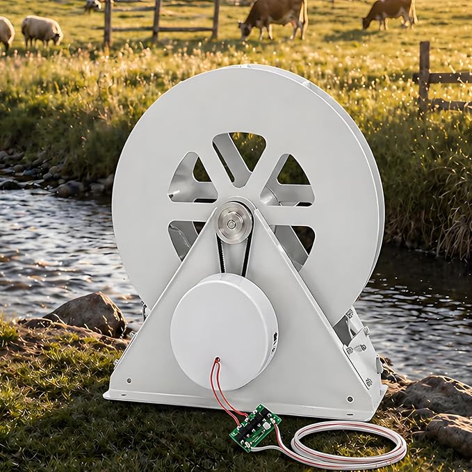 Water Wheel Generator,Quiet Working,50w/100w Low-Speed Hydro Generator,Steel Construction,for Fish Ponds, Rockeries & Outdoor Decoration 50W
