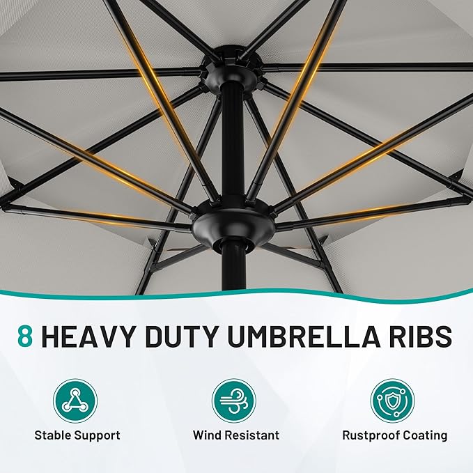 AreShark 11ft 2 Tiers Patio Umbrella - Outdoor Umbrella Waterproof UV Protection, Market Table Umbrella w/ 8 Sturdy Ribs&Crank for Pool, Porch, Garden(Ivory)