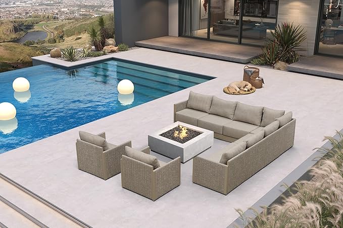 PURPLE LEAF Patio Furniture Set 9 Pieces Patio Seating Sofas Aluminum Furniture Outdoor Couch Sectional Set with Cushions Patio Conversation Sets Beige
