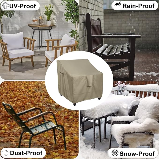OutdoorLines Outdoor Waterproof Furniture Chair Cover - UV-Resistant Patio Lawn Chair Covers for Outdoor Furniture Windproof Heavy Duty Chair Covering, 2 Packs, 33.5Wx31.5Dx36H Inches, Camel
