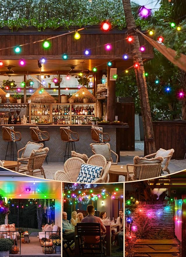 Brightown Outdoor String Lights 29 Feet G40 LED Patio Lights, RGB, Remote | 12 Plastic Edison Bulbs, Timer, Waterproof Connectable Outside Light for Backyard Porch Balcony Party Christmas Decoration