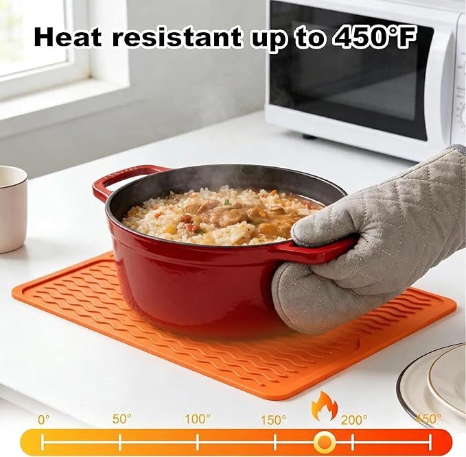 Silicone Grill Tools Mat for Blackstone Weber Traeger Pit Boss Flat Top Grill Smoker,BBQ Accessories Pad Mats for Outdoor Kitchen Counter Cooking, Side Shelf Spatula Mat,Gifts for Men (Orange)