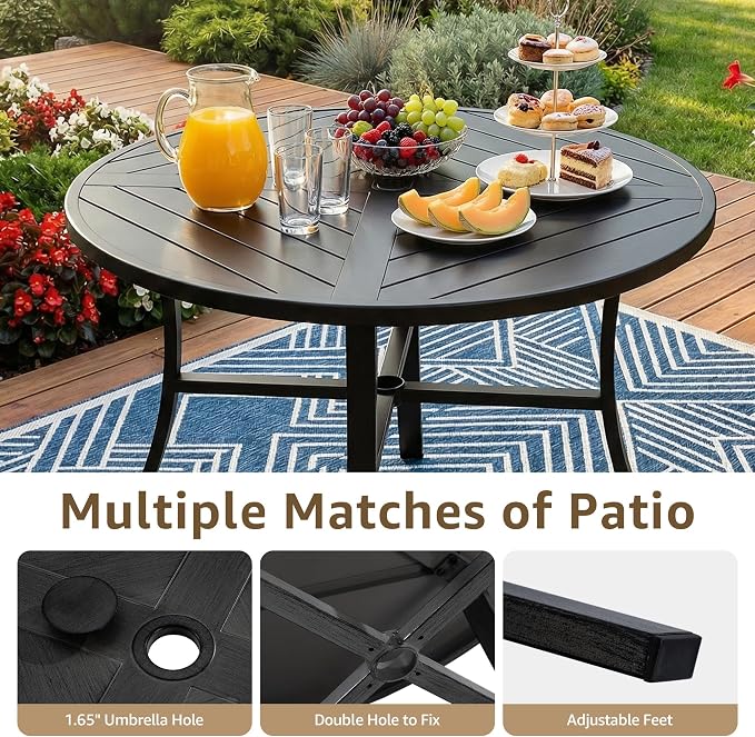 NATURAL EXPRESSIONS 5 Pieces Patio Dining Set, 4 Outdoor Swivel Rocking Chairs with 38" Round Table, All Weather Outdoor Table and Chairs for Outside, Garden, Backyard