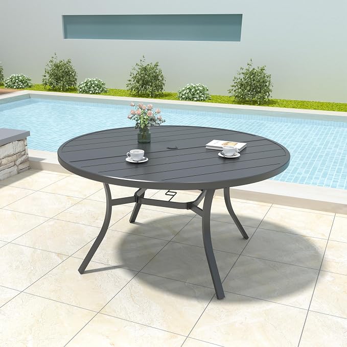 Anmutig 7-Piece Outdoor Dining Set, 54" Round Table with 6 Swivel Chairs All Weather Furniture Set for Lawn Garden, Blue