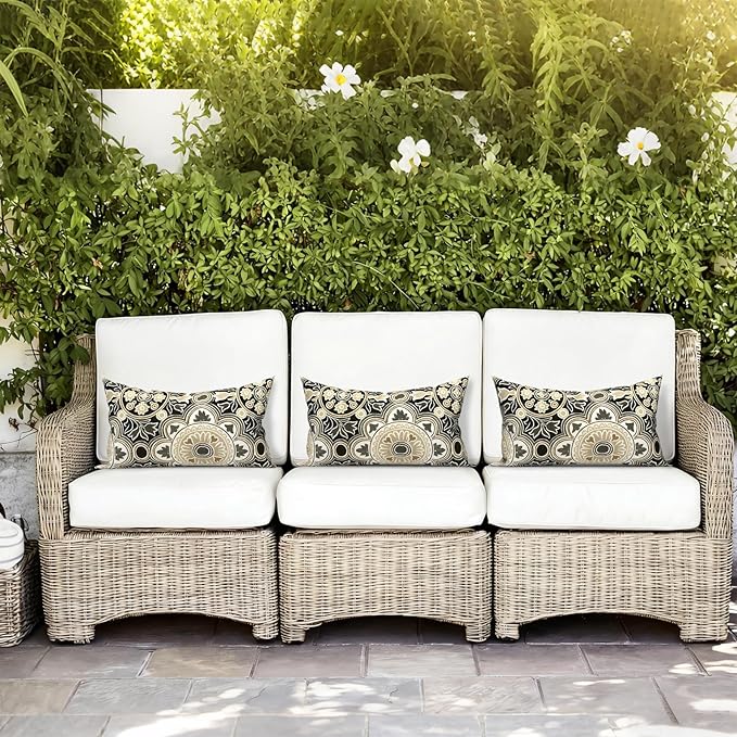 LVTXIII Outdoor/Indoor Lumbar Pillows, Decorative Patio Lumbar Cushions, Fluffy Water Repellent Garden Cushions for Home Patio Coach Sofa Use, 12×20 Inch, Pack of 2, Vintage Medallion