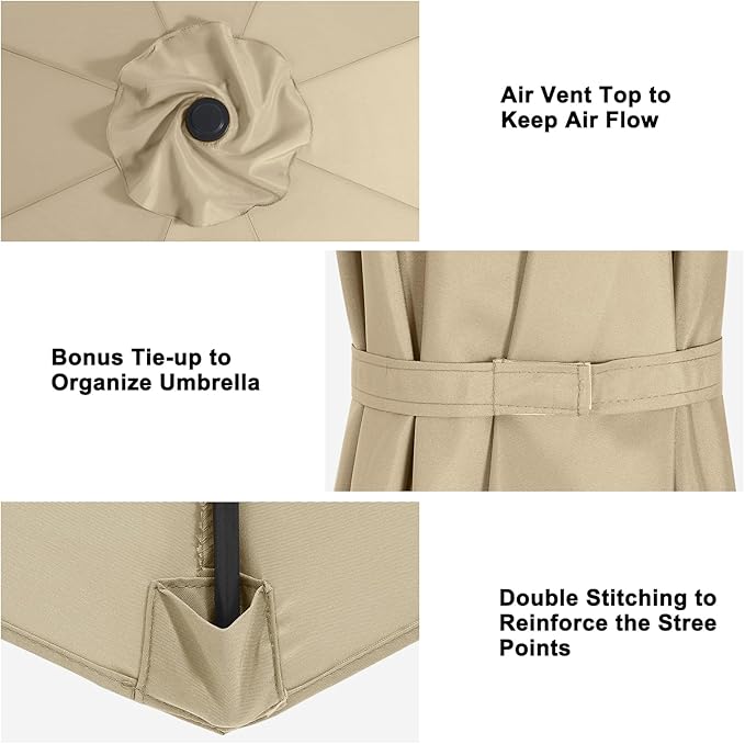 MASTERCANOPY Patio Umbrella 10 ft Replacement Canopy for 8 Ribs-Beige Canopy Only