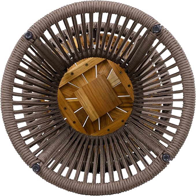 Merax 2 Pieces Round Outdoor Side Table Set, Bohemian Patio Side Tables with Acacia Wood Top and Dark Grey Handwoven Rope Base for Garden, Yard, Elegant Hourglass Design, No Assembly, 25.8" Height