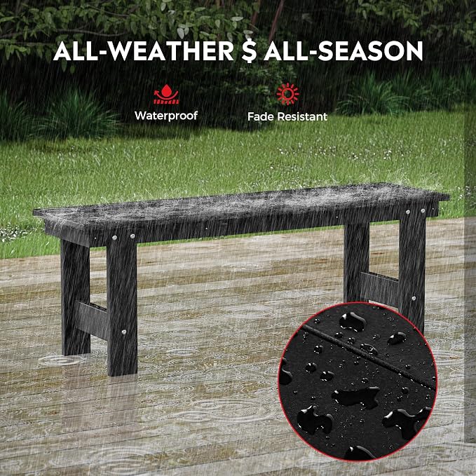 Costaelm Palms 6-Piece Outdoor HDPE Patio Dining Table Set with Bench, Black