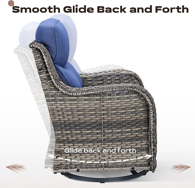 Rilyson Outdoor Patio Furniture Set - Weather Resistant Wicker,High Back,6 inch Cushions,6 Piece Patio Furniture Set with Swivel Rocker Chairs and Side Table for Deck Porch Yard,Mixed Grey/Blue