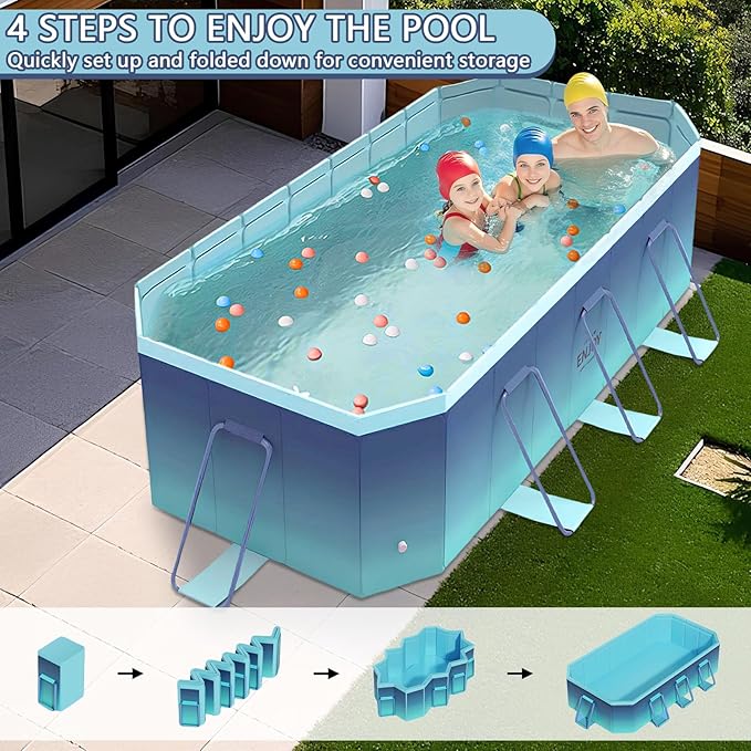 Jessie Foldable Pool for Kids and Adults Non InflatableFrame Outdoor Swimming Pool Blue Kiddie Pools Thickened Support Dog Above Ground Garden Backyard (118.11 in)