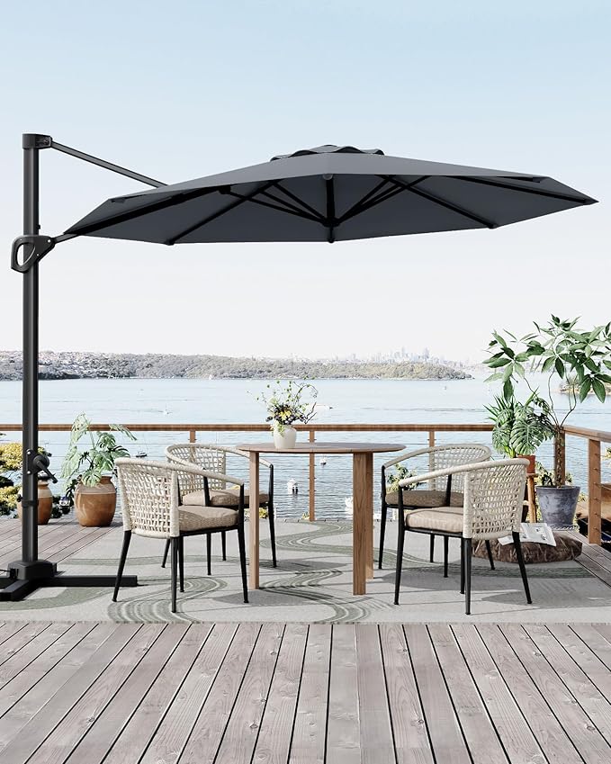 GarveeLife 10FT Patio Umbrella Outdoor Large Cantilever Umbrella Market Sun Shade Windproof Offset Umbrella with 360-Degree Rotation for Garden Deck Pool Patio