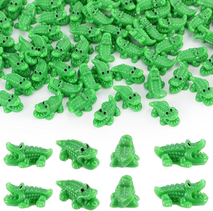 Geelin 100 Pcs Mini Crocodiles Figurines Mini Resin Crocodiles Figurines Small Alligator Figure Resin Tiny Animals for Dollhouse Landscape Aquarium Garden Desktop