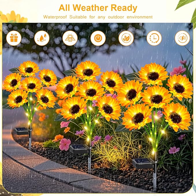 ZFNN Solar Outdoor Lights Garden Decor,6 Pack Solar Sunflower Lights, 36 Waterproof Garden Decor Flower for Outside Yard Patio,Flower Bed, Pathway, Gift for Women, Mom, Grandma- 6 Pack